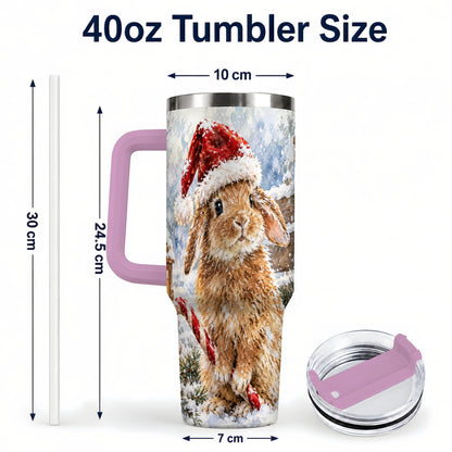 #pl[40oz|Pink] Christmas Bunny 40oz Tumbler, Rabbit Stainless Steel Travel Cup