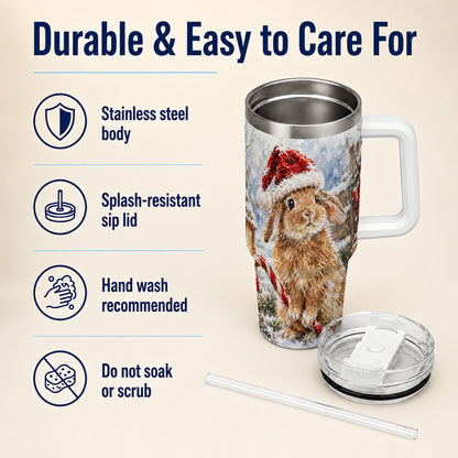 Christmas Bunny 40oz Tumbler, Rabbit Stainless Steel Travel Cup