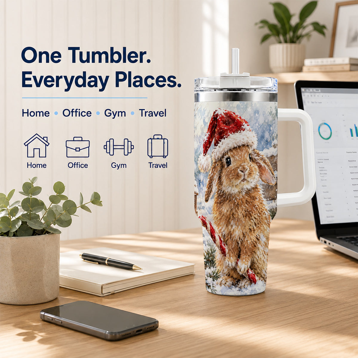 Christmas Bunny 40oz Tumbler, Rabbit Stainless Steel Travel Cup