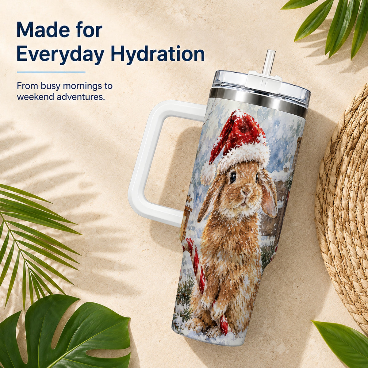Christmas Bunny 40oz Tumbler, Rabbit Stainless Steel Travel Cup