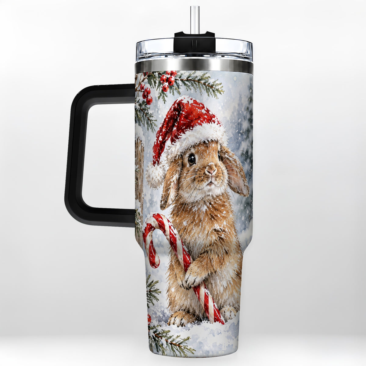 #pl[40oz|Black] Winter Bunny 40oz Tumbler, Rabbit Stainless Steel Travel Cup