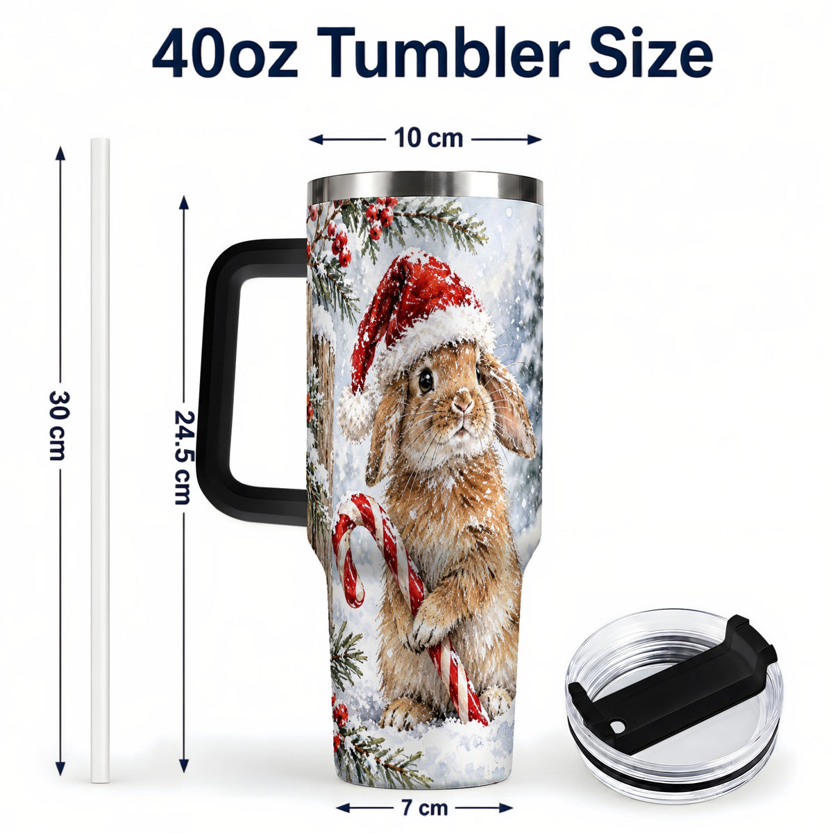 #pl[40oz|Black] Winter Bunny 40oz Tumbler, Rabbit Stainless Steel Travel Cup