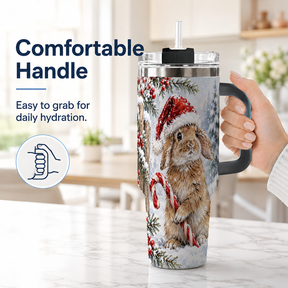 #pl[40oz|Black] Winter Bunny 40oz Tumbler, Rabbit Stainless Steel Travel Cup