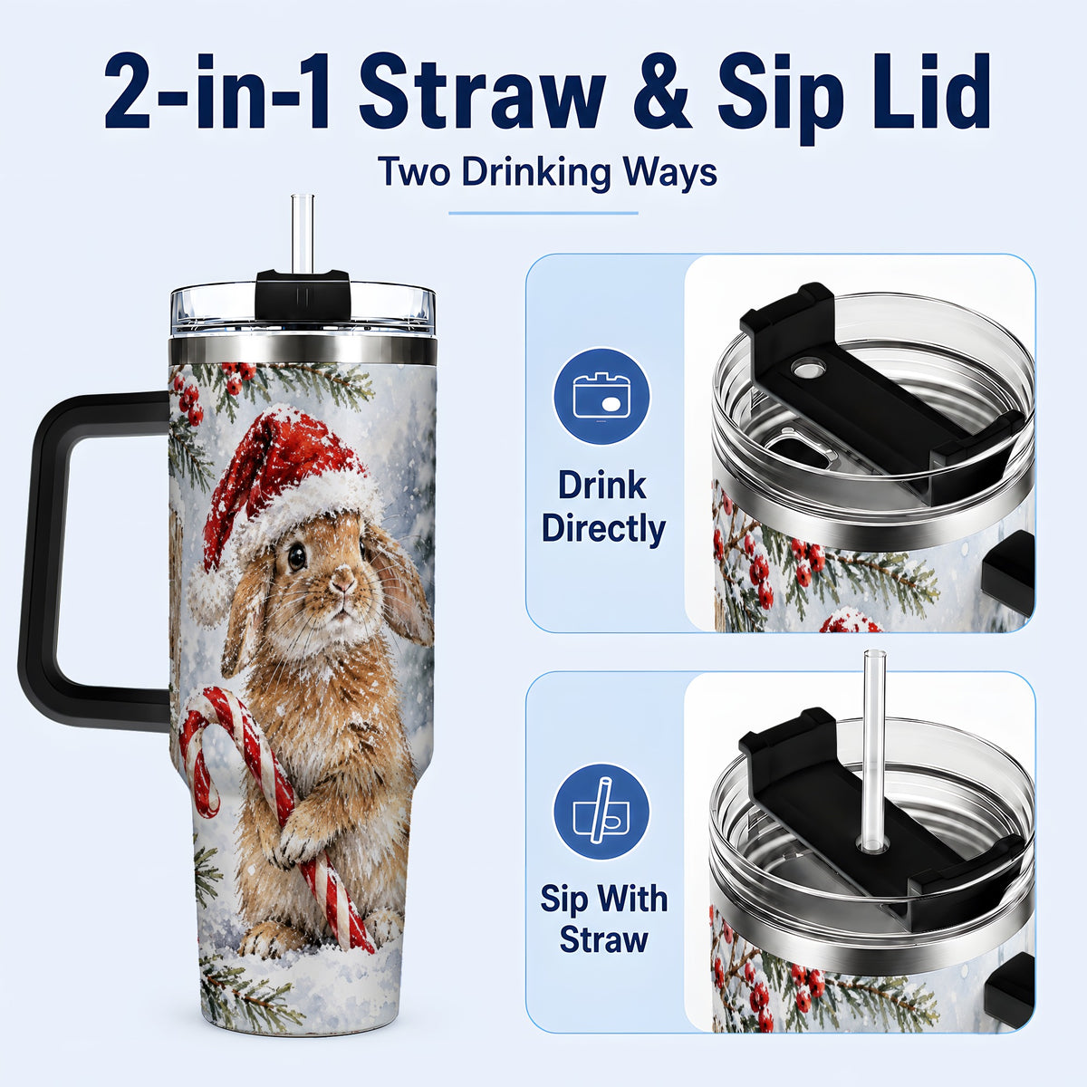 #pl[40oz|Black] Winter Bunny 40oz Tumbler, Rabbit Stainless Steel Travel Cup