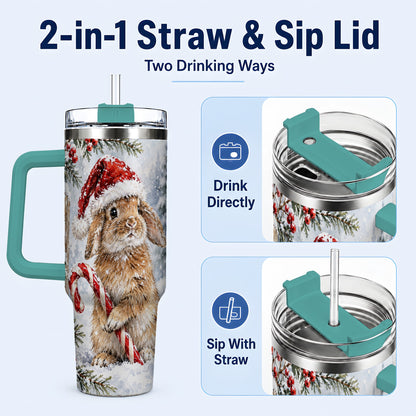 #pl[40oz|Green] Winter Bunny 40oz Tumbler, Rabbit Stainless Steel Travel Cup