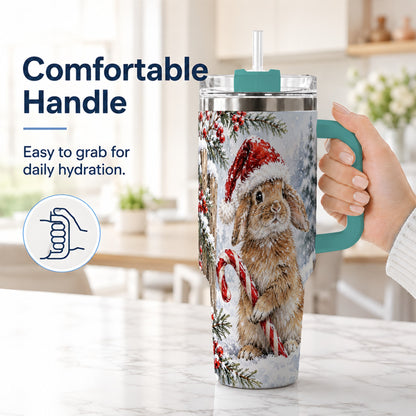 #pl[40oz|Green] Winter Bunny 40oz Tumbler, Rabbit Stainless Steel Travel Cup