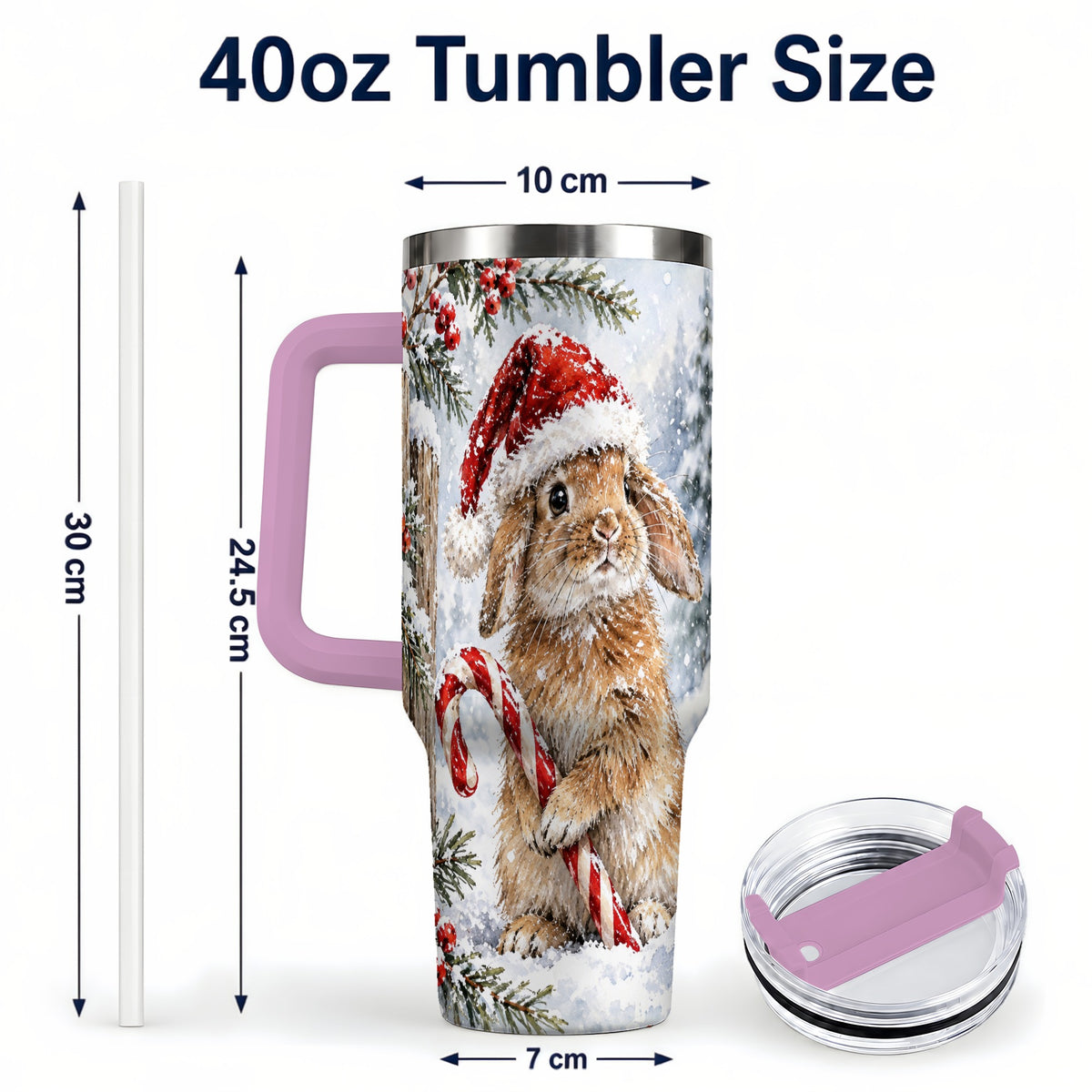 #pl[40oz|Pink] Winter Bunny 40oz Tumbler, Rabbit Stainless Steel Travel Cup