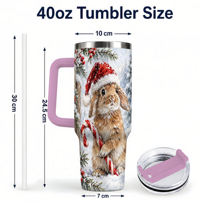 #pl[40oz|Pink] Winter Bunny 40oz Tumbler, Rabbit Stainless Steel Travel Cup