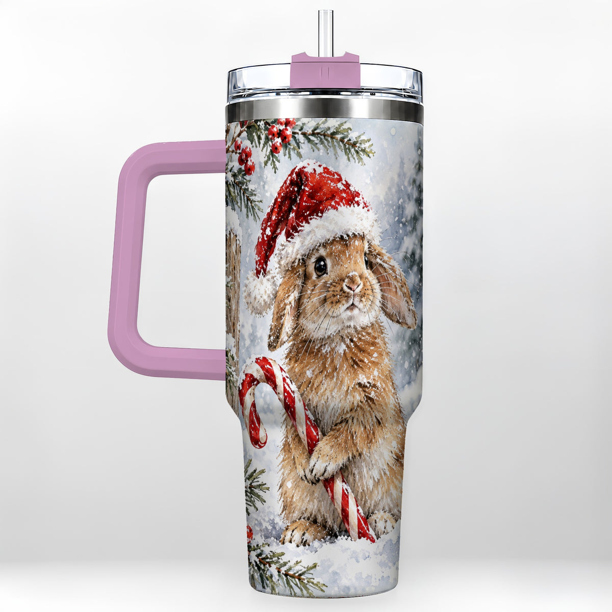 #pl[40oz|Pink] Winter Bunny 40oz Tumbler, Rabbit Stainless Steel Travel Cup