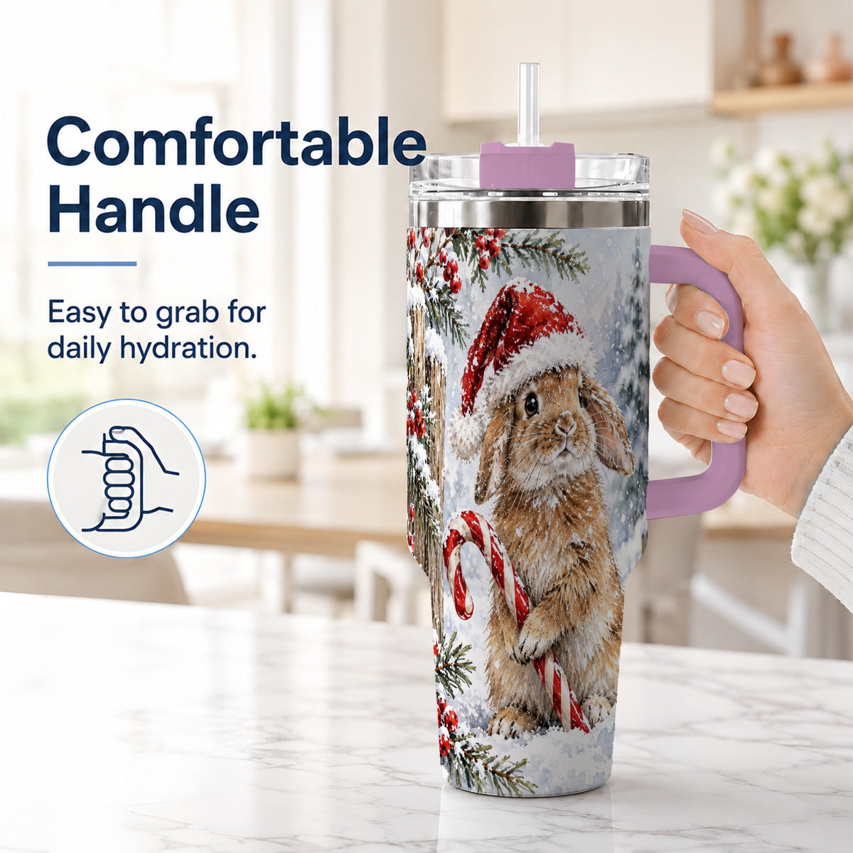 #pl[40oz|Pink] Winter Bunny 40oz Tumbler, Rabbit Stainless Steel Travel Cup
