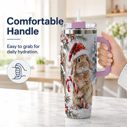 #pl[40oz|Pink] Winter Bunny 40oz Tumbler, Rabbit Stainless Steel Travel Cup