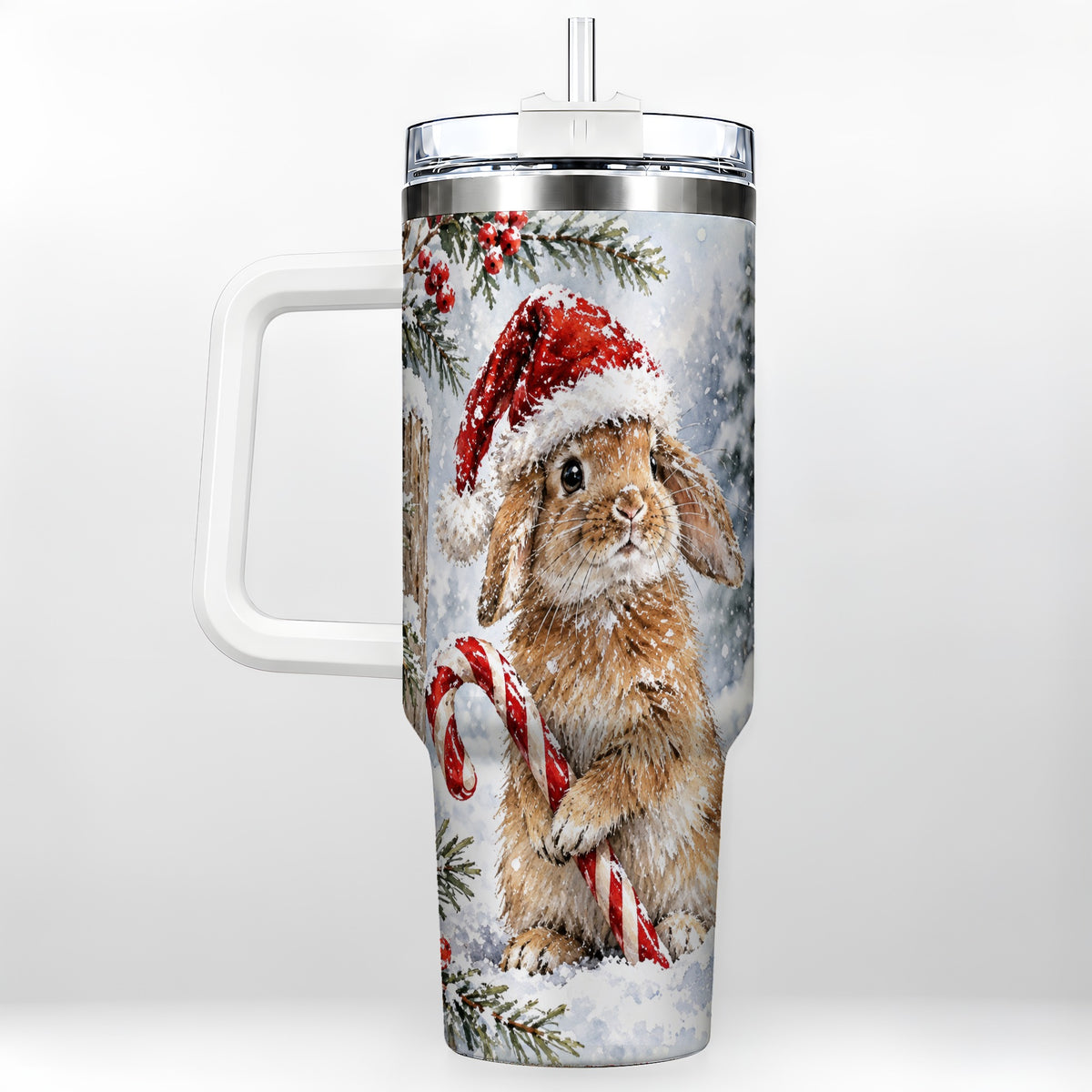 Winter Bunny 40oz Tumbler, Rabbit Stainless Steel Travel Cup
