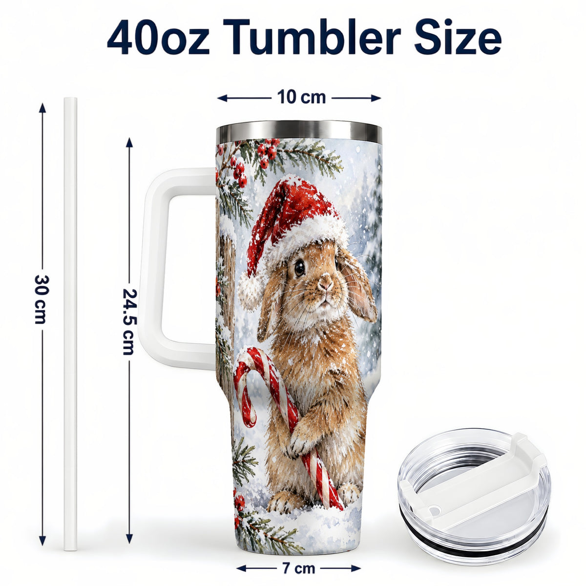 #pl[40oz|White] Winter Bunny 40oz Tumbler, Rabbit Stainless Steel Travel Cup