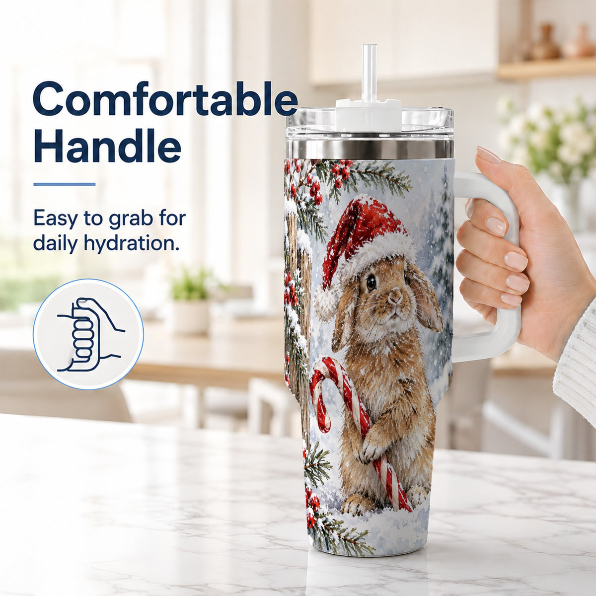 #pl[40oz|White] Winter Bunny 40oz Tumbler, Rabbit Stainless Steel Travel Cup