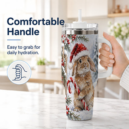 #pl[40oz|White] Winter Bunny 40oz Tumbler, Rabbit Stainless Steel Travel Cup