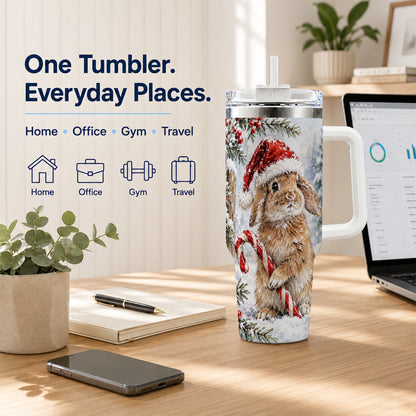 Winter Bunny 40oz Tumbler, Rabbit Stainless Steel Travel Cup