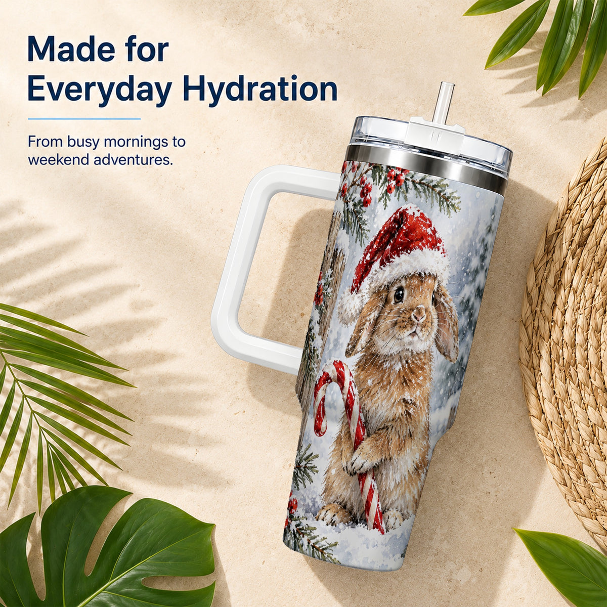 Winter Bunny 40oz Tumbler, Rabbit Stainless Steel Travel Cup