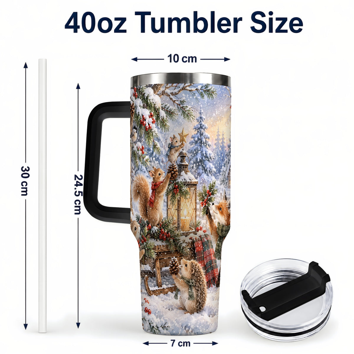#pl[40oz|Black] Woodland 40oz Tumbler, Winter Animals Stainless Steel Travel Cup