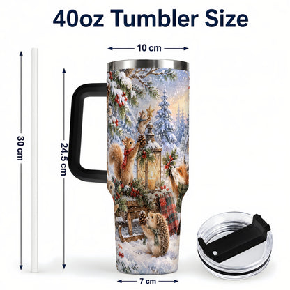 #pl[40oz|Black] Woodland 40oz Tumbler, Winter Animals Stainless Steel Travel Cup