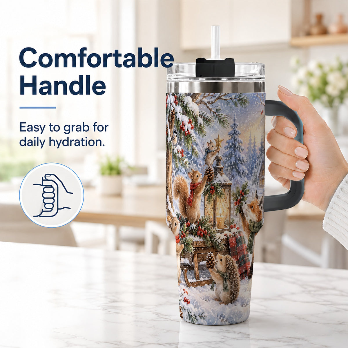 #pl[40oz|Black] Woodland 40oz Tumbler, Winter Animals Stainless Steel Travel Cup
