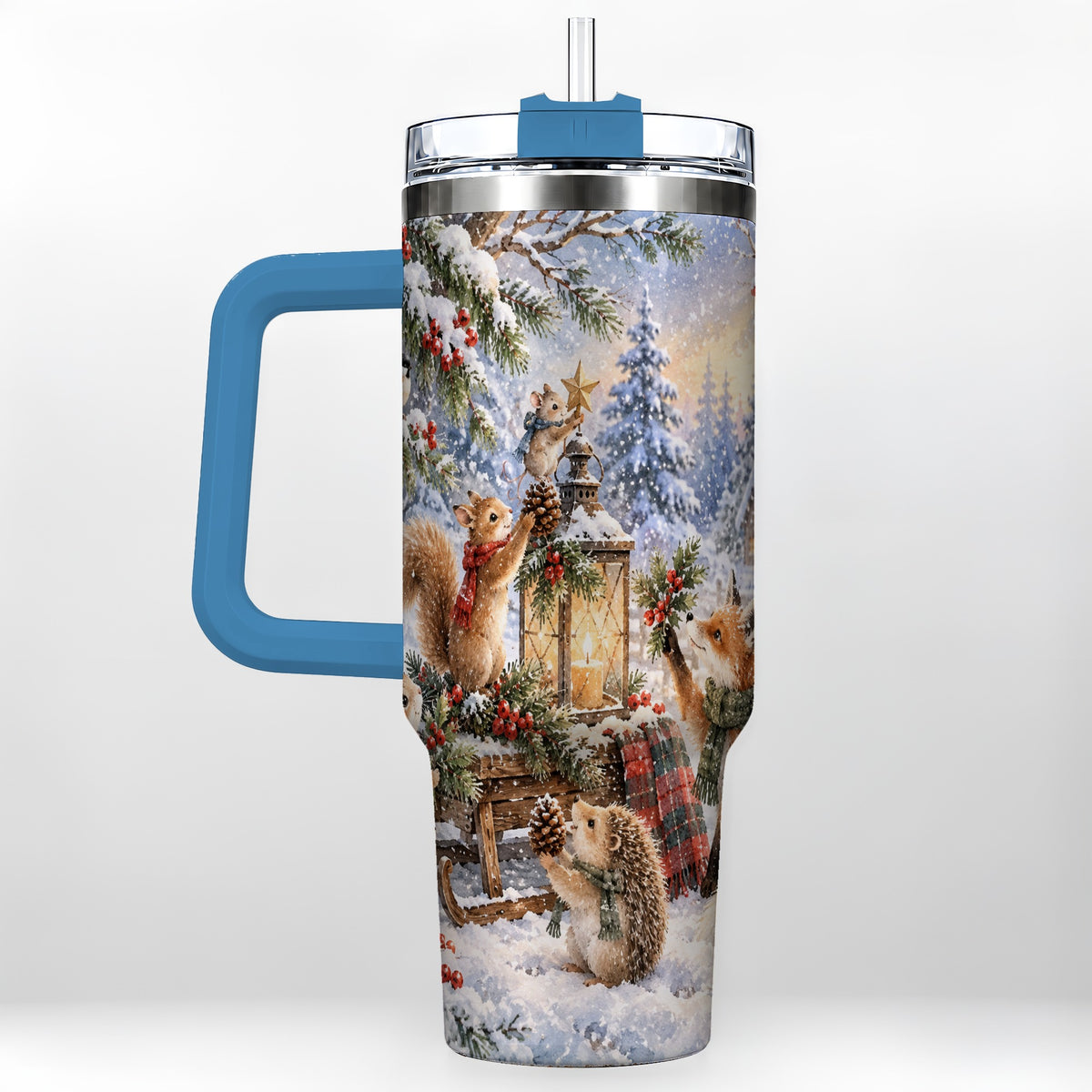 #pl[40oz|Blue] Woodland 40oz Tumbler, Winter Animals Stainless Steel Travel Cup