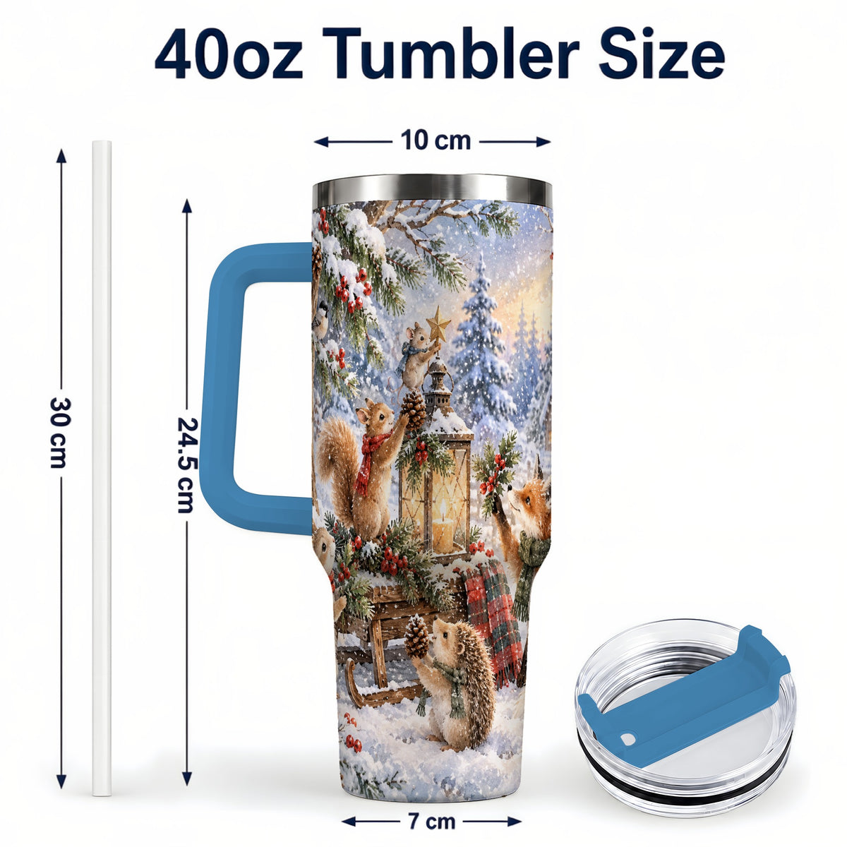 #pl[40oz|Blue] Woodland 40oz Tumbler, Winter Animals Stainless Steel Travel Cup