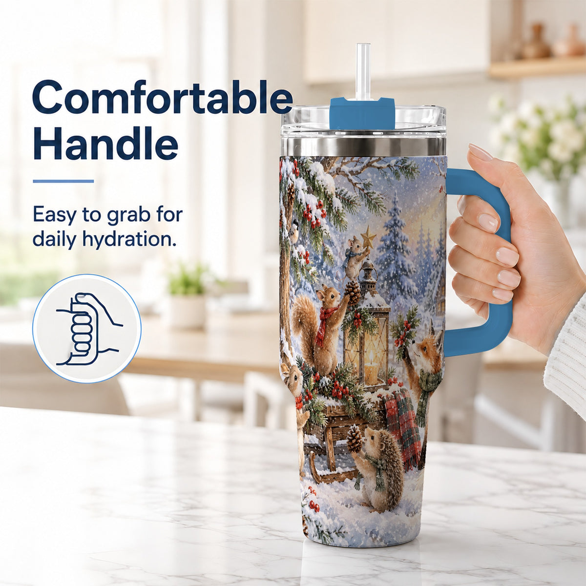 #pl[40oz|Blue] Woodland 40oz Tumbler, Winter Animals Stainless Steel Travel Cup