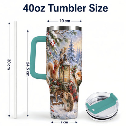 #pl[40oz|Green] Woodland 40oz Tumbler, Winter Animals Stainless Steel Travel Cup