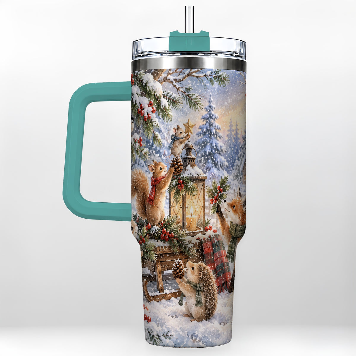 #pl[40oz|Green] Woodland 40oz Tumbler, Winter Animals Stainless Steel Travel Cup