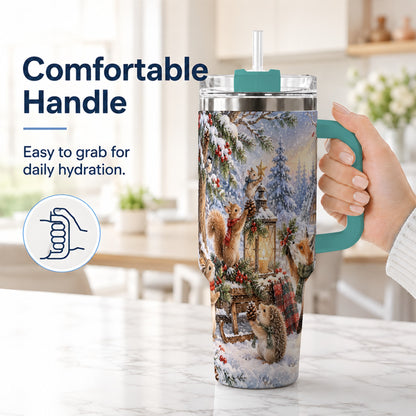 #pl[40oz|Green] Woodland 40oz Tumbler, Winter Animals Stainless Steel Travel Cup