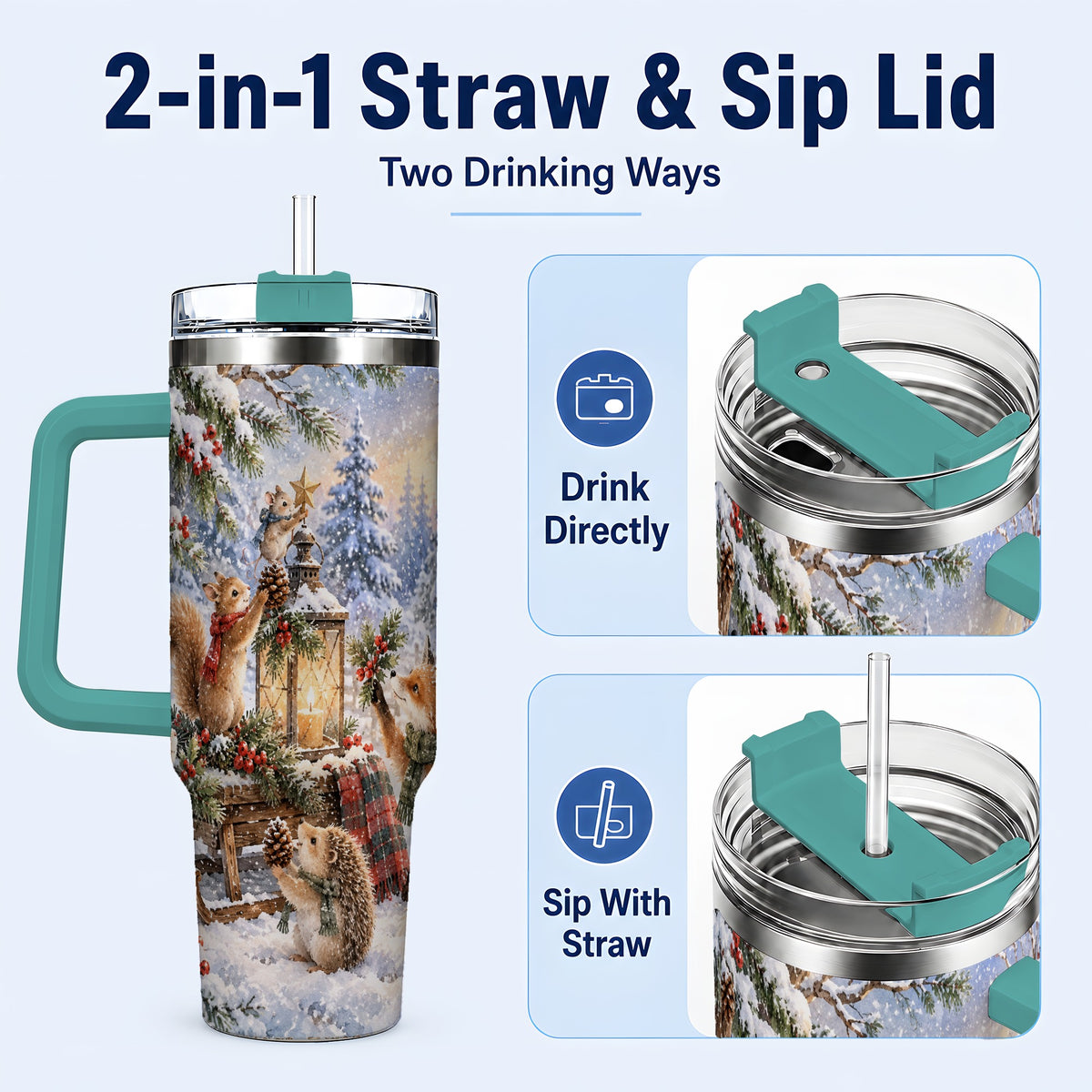 #pl[40oz|Green] Woodland 40oz Tumbler, Winter Animals Stainless Steel Travel Cup