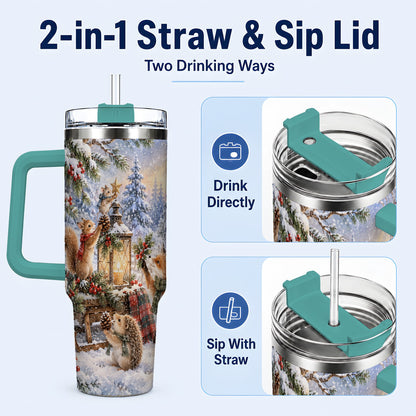 #pl[40oz|Green] Woodland 40oz Tumbler, Winter Animals Stainless Steel Travel Cup