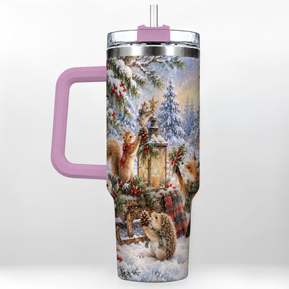 #pl[40oz|Pink] Woodland 40oz Tumbler, Winter Animals Stainless Steel Travel Cup