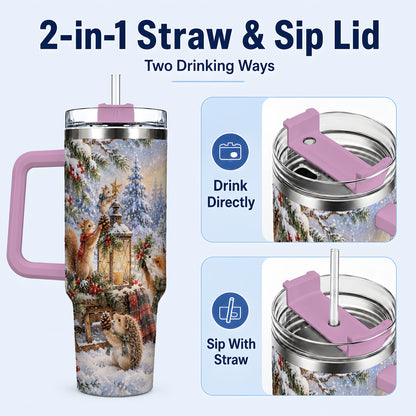 #pl[40oz|Pink] Woodland 40oz Tumbler, Winter Animals Stainless Steel Travel Cup