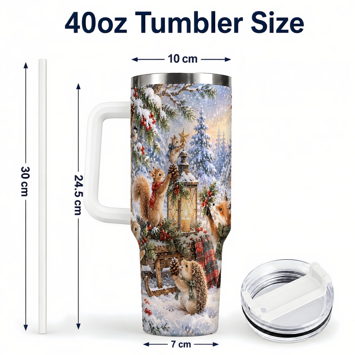 #pl[40oz|White] Woodland 40oz Tumbler, Winter Animals Stainless Steel Travel Cup