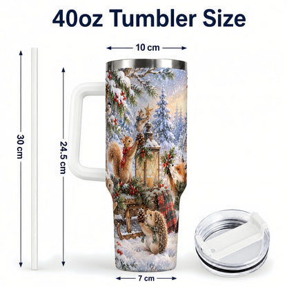 #pl[40oz|White] Woodland 40oz Tumbler, Winter Animals Stainless Steel Travel Cup