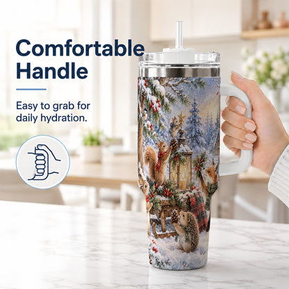 #pl[40oz|White] Woodland 40oz Tumbler, Winter Animals Stainless Steel Travel Cup