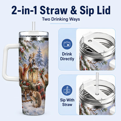 #pl[40oz|White] Woodland 40oz Tumbler, Winter Animals Stainless Steel Travel Cup