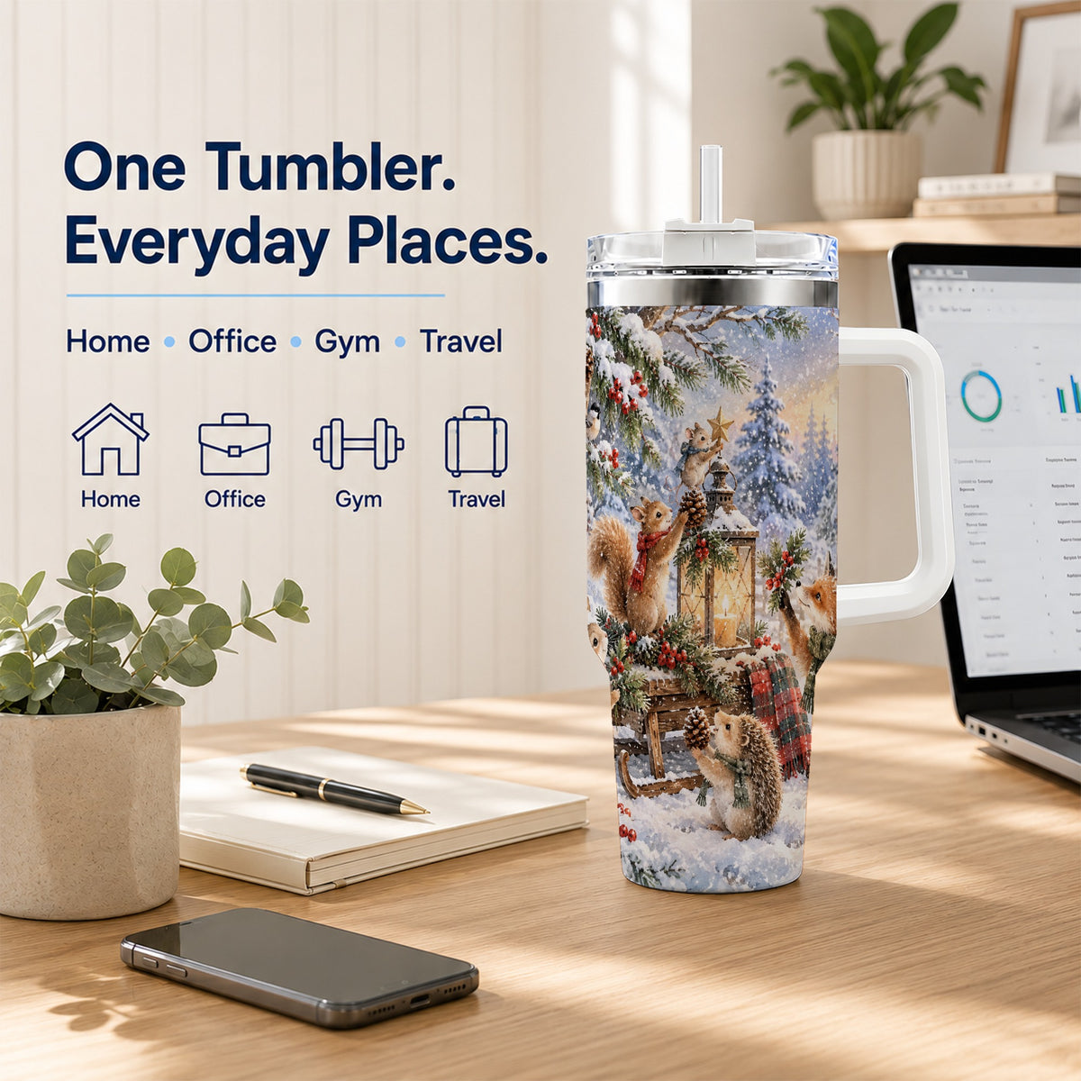 Woodland 40oz Tumbler, Winter Animals Stainless Steel Travel Cup