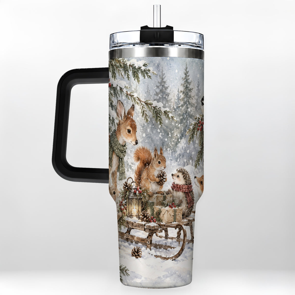 #pl[40oz|Black] Woodland 40oz Tumbler, Forest Animals Stainless Steel Travel Cup