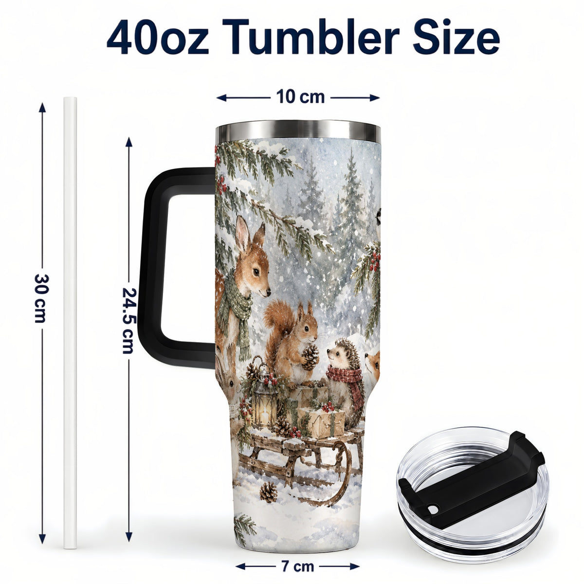 #pl[40oz|Black] Woodland 40oz Tumbler, Forest Animals Stainless Steel Travel Cup
