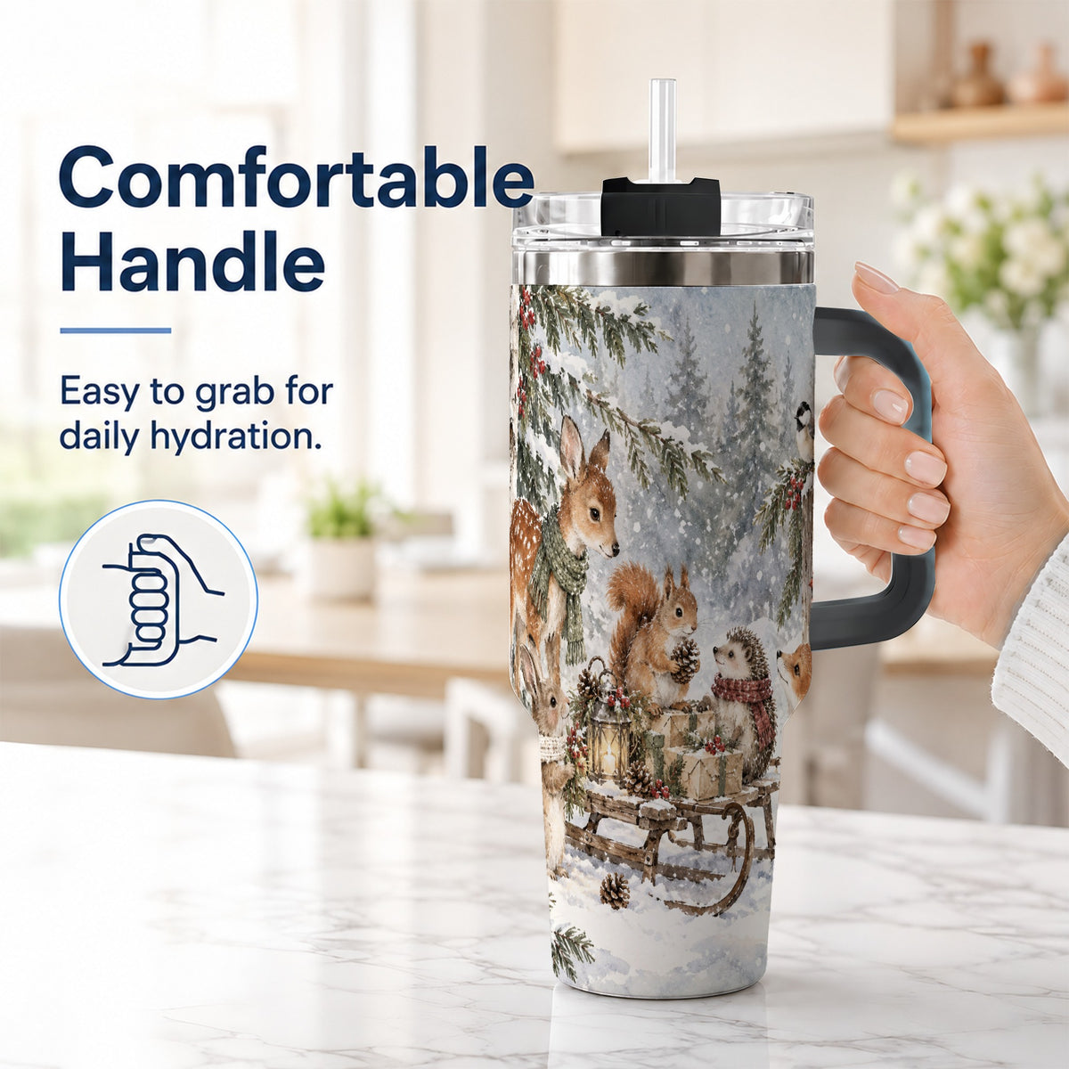 #pl[40oz|Black] Woodland 40oz Tumbler, Forest Animals Stainless Steel Travel Cup