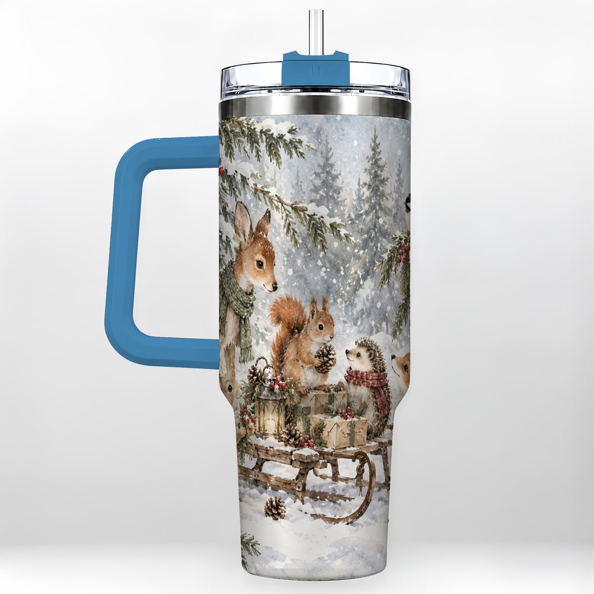 #pl[40oz|Blue] Woodland 40oz Tumbler, Forest Animals Stainless Steel Travel Cup