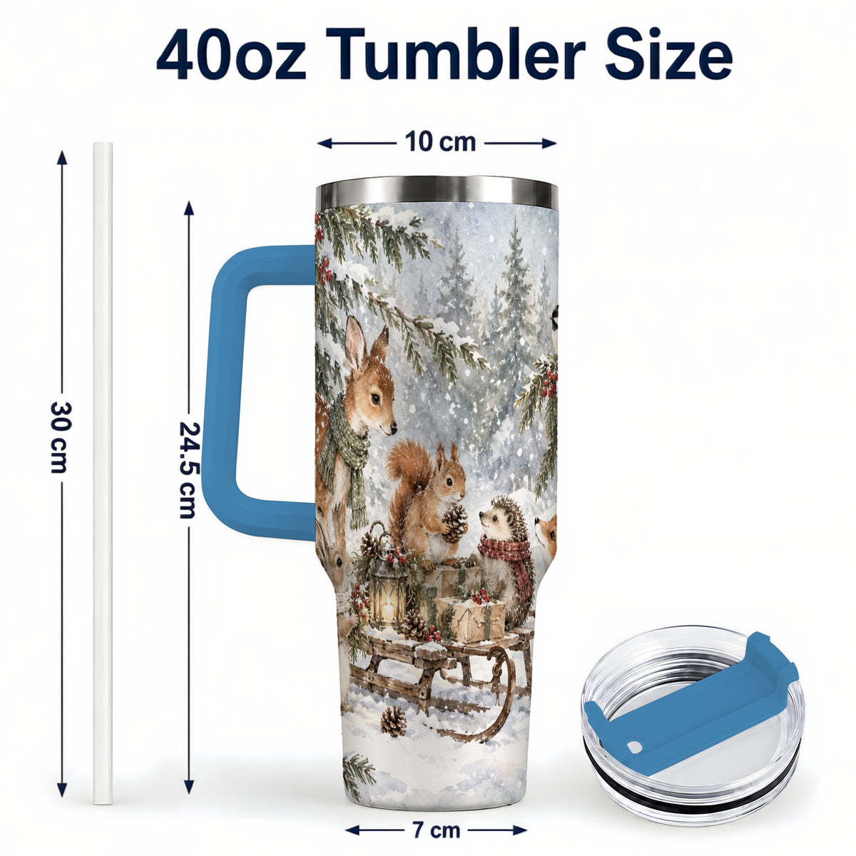 #pl[40oz|Blue] Woodland 40oz Tumbler, Forest Animals Stainless Steel Travel Cup