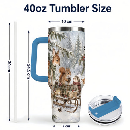 #pl[40oz|Blue] Woodland 40oz Tumbler, Forest Animals Stainless Steel Travel Cup
