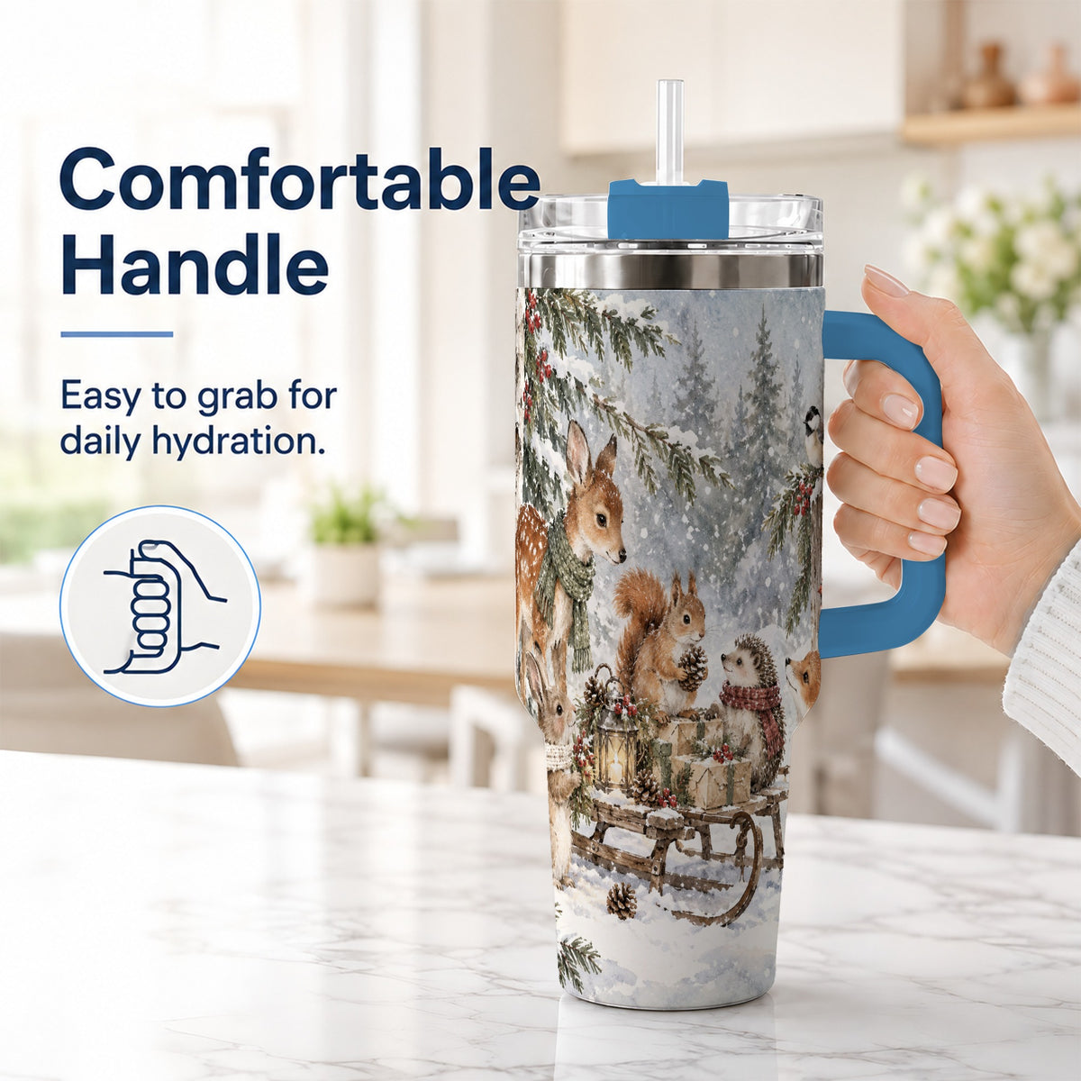 #pl[40oz|Blue] Woodland 40oz Tumbler, Forest Animals Stainless Steel Travel Cup
