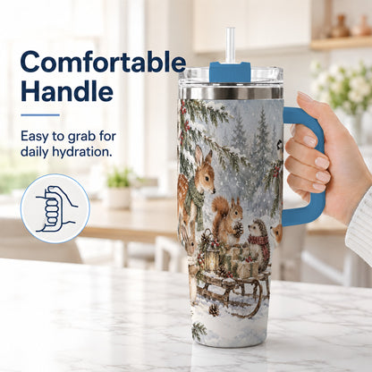 #pl[40oz|Blue] Woodland 40oz Tumbler, Forest Animals Stainless Steel Travel Cup
