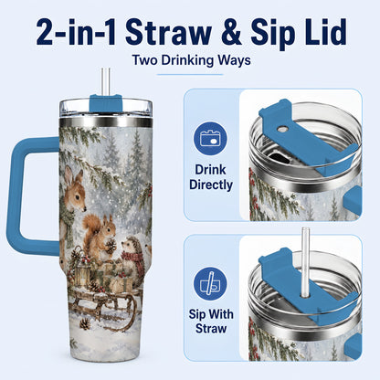 #pl[40oz|Blue] Woodland 40oz Tumbler, Forest Animals Stainless Steel Travel Cup