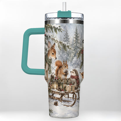#pl[40oz|Green] Woodland 40oz Tumbler, Forest Animals Stainless Steel Travel Cup