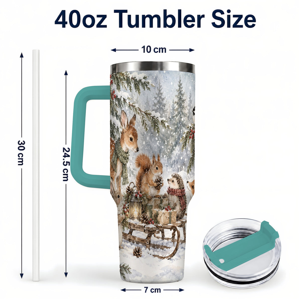 #pl[40oz|Green] Woodland 40oz Tumbler, Forest Animals Stainless Steel Travel Cup